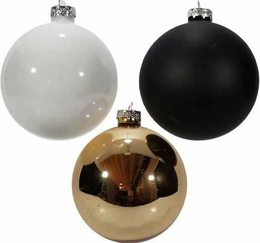 Palline in vetro Mix Oro Nero Bianco tinta unita per albero di Natale -10 cm - 3 sfere