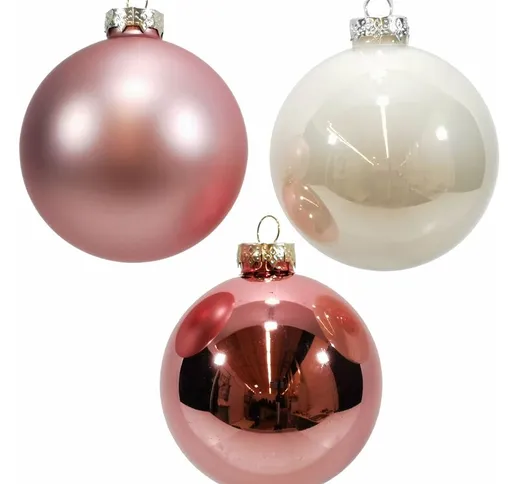 Palline in vetro Mix Rosa tinta unita per albero di Natale moderno -10 cm - 3 sfere