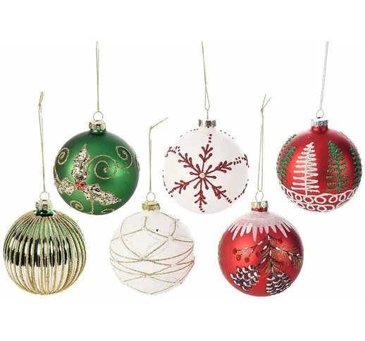 Palline per albero di Natale in vetro colorato e decorato 12 pezzi assortiti
