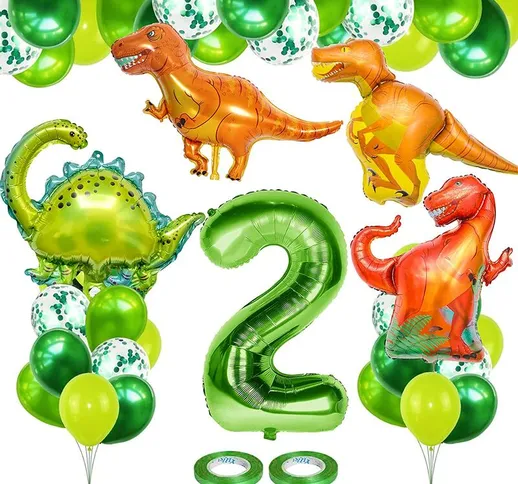 Palloncini Dino Compleanno 4 Anni, Palloncino Gigante Numero 4 100 cm, Palloncino Decorazi...