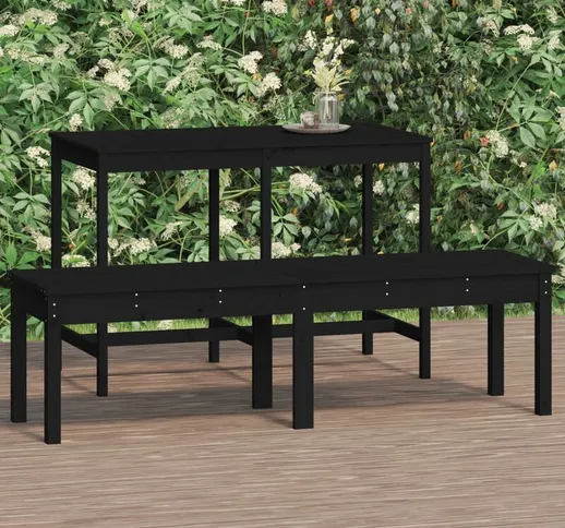 Decdeal - Panca Giardino 2 Posti Nera 159,5x44x45cm Legno Massello Pino