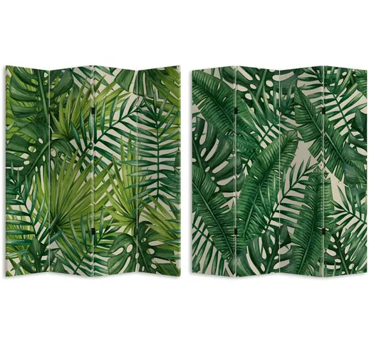 Paravento con stampa 4 pannelli foglie tropicali greeny - 161 x 180 cm - Verde