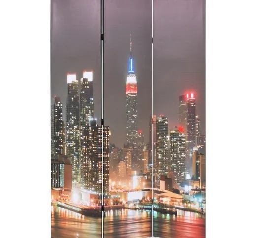 Paravento Pieghevole 120x170 cm Stampa New York di Notte - Multicolore - Vidaxl