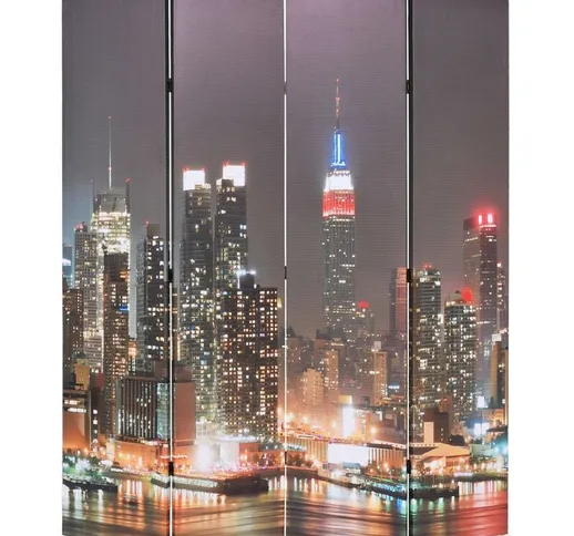 Paravento Pieghevole 160x170 cm Stampa New York di Notte - Multicolore - Vidaxl