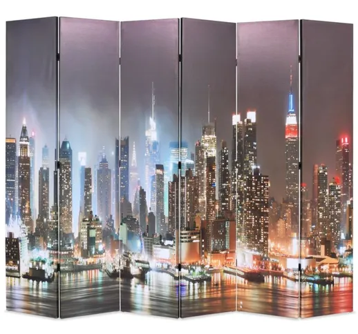 Paravento Pieghevole 228x170 cm Stampa New York di Notte - Multicolore - Vidaxl