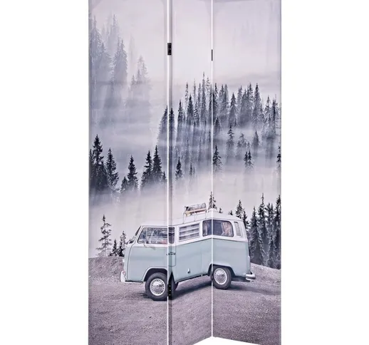 Paravento separè 3 pannelli 'Minivan' stampa su tela in legno 120 x 180 cm