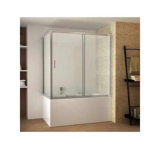 Parete Sopravasca 2 lato 6 mm Scorrevole in Cristallo Box Vasca da Bagno Doccia - Misura:...