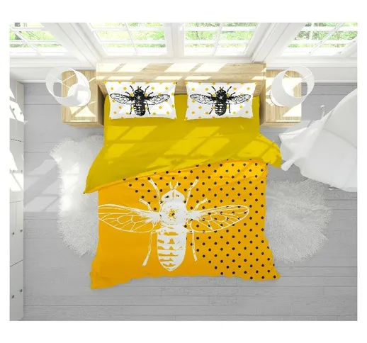 Parure Copripiumino Fly - Matrimoniale - con Copripiumino, Federa - per Letto - Giallo in...