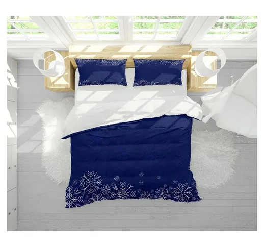 Parure Copripiumino Snow - Matrimoniale - con Copripiumino, Federa - per Letto - Blu in Co...