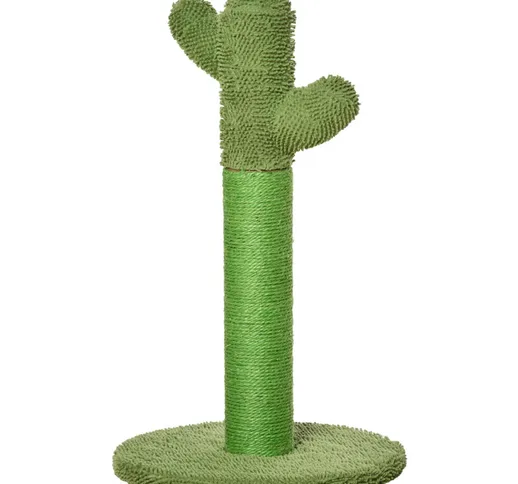 Albero Tiragraffi per Gatti a Forma di Cactus con Corde in Sisal, 40x40x65cm, Verde - Pawh...