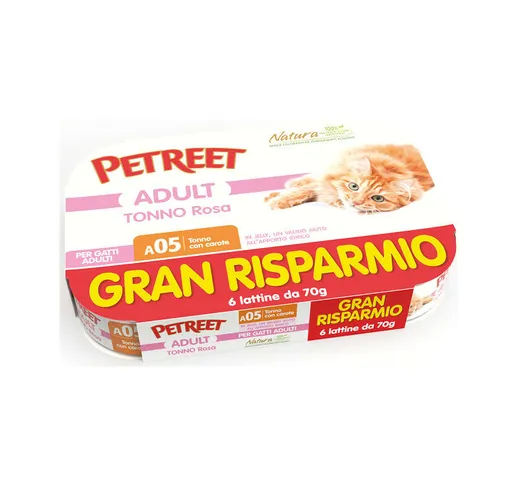 Petreet - Natura Tonno Rosa per Gatto in Confezione da 6 x 70 gr A05 - Tonno Rosa e Carote