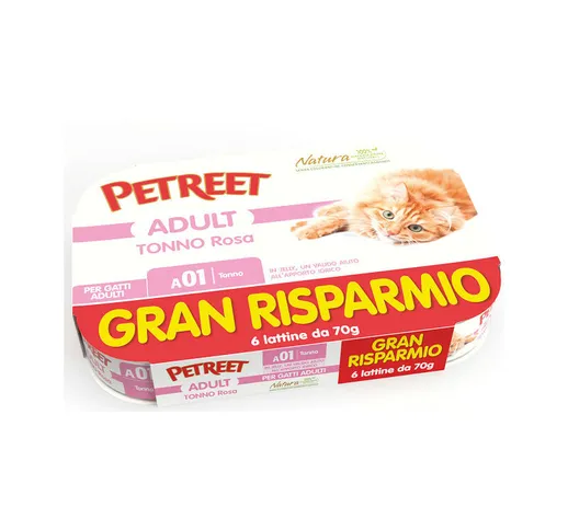 Natura Tonno Rosa per Gatto in Confezione da (5+1 Gratis) x 70 gr | Tonno Rosa - Petreet