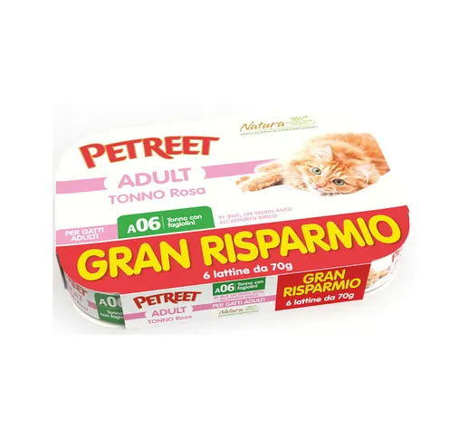 Natura Tonno Rosa per Gatto in Confezione da (5+1 Gratis) x 70 gr | Tonno Rosa e Fagiolini...