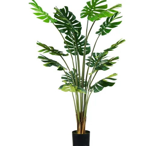 Pianta monstera h. 170 cm 16 foglie completa di vaso con muschio - King Home