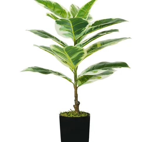 Pianta Artificiale Ficus Elastica H65 cm con Vaso Verde