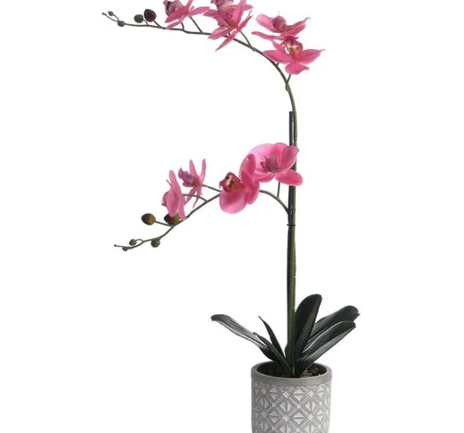 Pianta artificiale orchidea H.55 x L.30 cm con vaso in Cemento Rosa - riosane - Rosa, Verd...