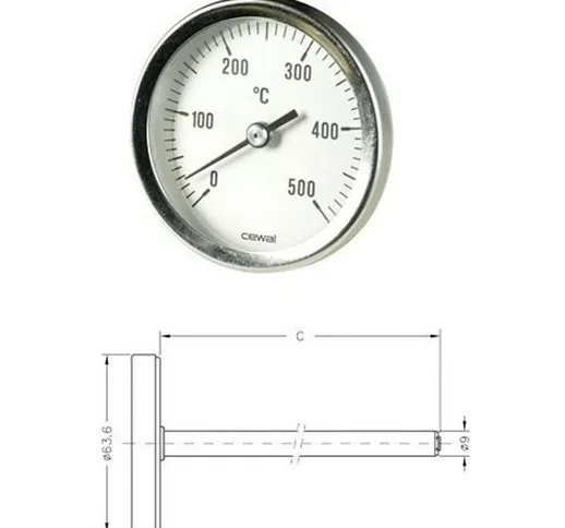 Cewal - Pirometro Termometro 0-500° bimetallico forno stufa camino barbecue 15 cm