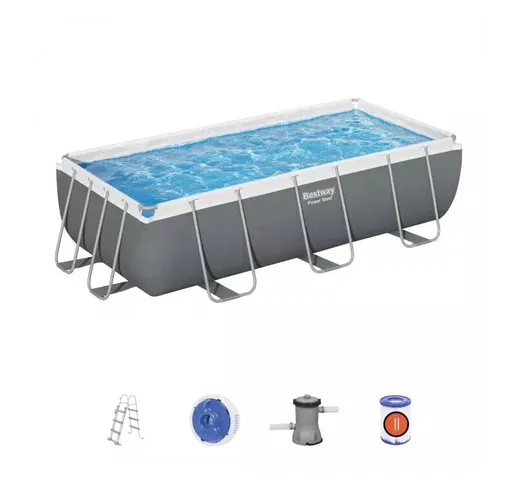 piscina fuori terra rettangolare antracite 404x201x100 cm power steel con pompa, filtro e...