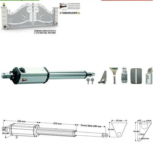 Pistone Corsa 600 Mm 220 V Stelo Retrattile Per Cancello Anta Battente Da 1,20 A 3,5 Metri...