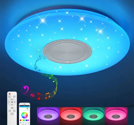 Plafoniera musicale LED 62W RGB dimmerabile luce soffitto cassa bluetooth smartphone APP t...