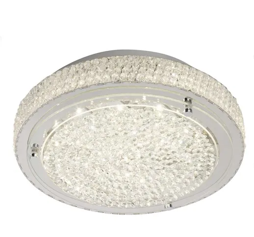 Plafoniera LED a filo soffitto (diametro 30cm), cromata, centro decorativo con cristallo t...