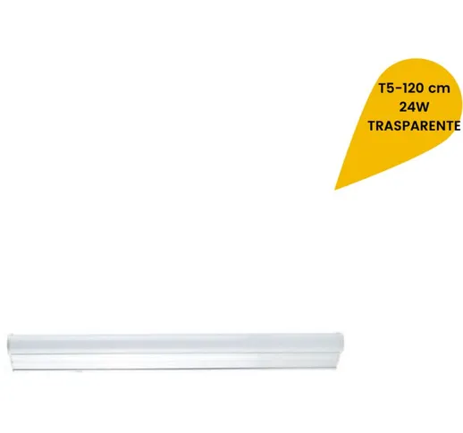 Sesamall - Plafoniera LED neon T5 sottopensile reglette vetro trasparente 24W 120cm | Bian...