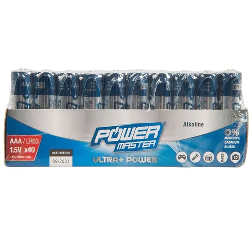 Powermaster, Batteria Alcalina Ultra+ Power Aa, 827540, Confezione Da 40 Pezzi, Argento, 8...