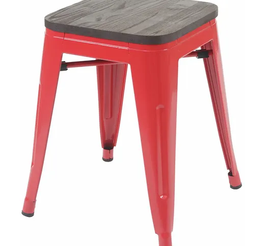 Poggiapiedi sgabello da bar HWC-A73 II impilabile seduta in legno metallo rosso