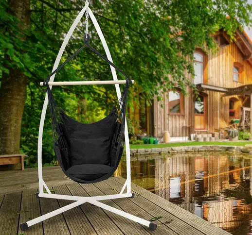 Poltrona sospesa sedia altalena amaca antracite con telaio da giardino supporto