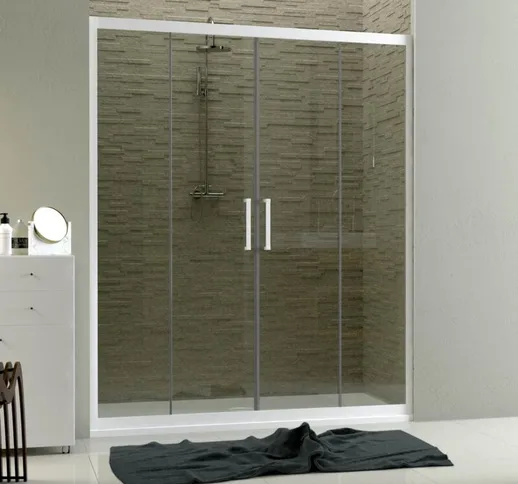 Porta doccia nicchia in pvc profilo bianco h 200 mod. Star 2 Ante 150 cm vetro trasparente
