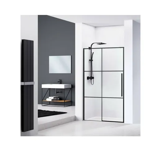 Porta doccia scorrevole in cristallo 6mm reticolato nero anticalcare, alluminio nero h.195...