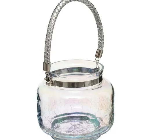 Porta tealight lanterna bianca crackle - d. 14 x 13 cm vetro iridescente e argentato Feeri...