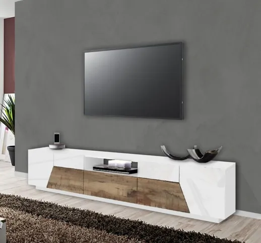 Montefioredesign - Porta tv 4 ante e 1 cassetto linea Galassia in finitura Bianco Lucido e...