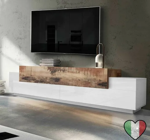 Stilprojectstore - Mobile Porta tv soggiorno Bianco Lucido e Acero Pereira l. 240 cm - Cor...