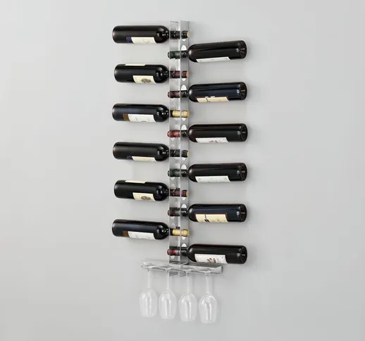 Portabottiglie Pensile da Vino 100 x 35 x 7 cm Supporto in Acciaio per 12 Bottiglie Cantin...