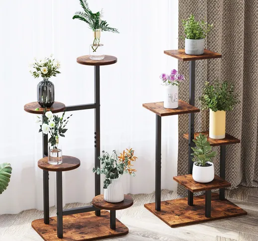 Portafiori in ferro, mensola per piante in metallo con scala a 4 livelli, vassoi in legno,...