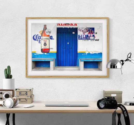 Poster con cornice - ALASKA Blue Bar Dimensione H×L: 70cm x 100cm, Colore cornice: Rovere