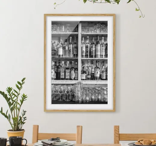 Poster con cornice - Bar Black White Dimensione H×L: 40cm x 30cm, Colore cornice: Rovere