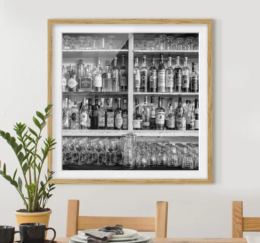 Poster con cornice - Bar Black White Dimensione H×L: 50cm x 50cm, Colore cornice: Rovere