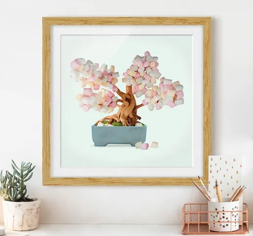 Poster con cornice - Bonsai con marshmallow Dimensione H×L: 50cm x 50cm, Colore cornice: R...