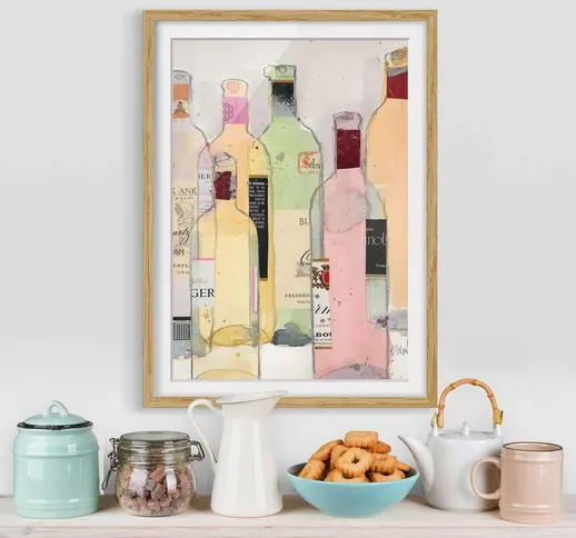 Poster con cornice - Bottiglie Di Vino In Acquerello I Dimensione H×L: 100cm x 70cm, Color...