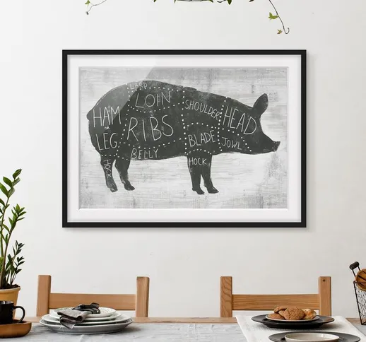 Poster con cornice - Butcher Board - Pig Dimensione H×L: 70cm x 100cm, Colore cornice: Ner...