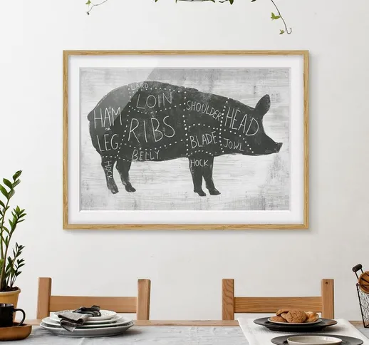 Poster con cornice - Butcher Board - Pig Dimensione H×L: 50cm x 70cm, Colore cornice: Rove...