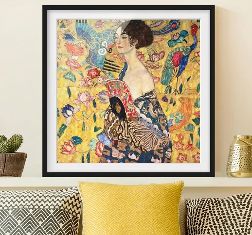 Poster con cornice - Gustav Klimt - Donna con ventaglio Dimensione H×L: 50cm x 50cm, Color...