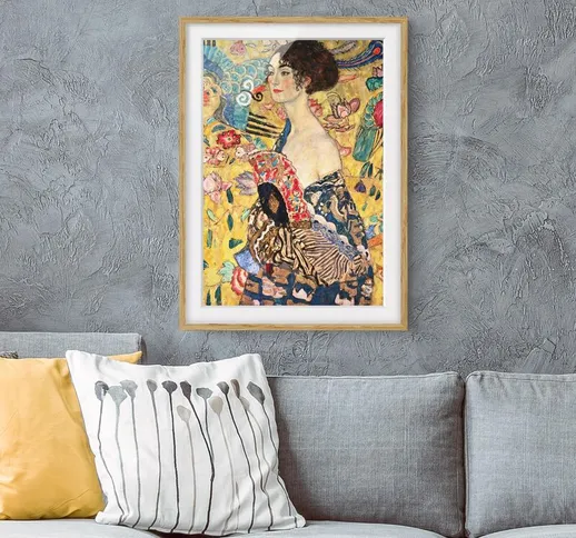 Poster con cornice - Gustav Klimt - Donna con ventaglio Dimensione H×L: 55cm x 40cm, Color...