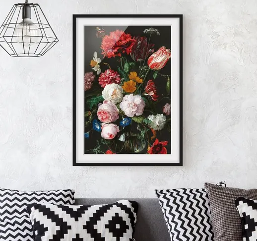 Poster con cornice - Jan Davidsz De Heem - Natura morta con fiori in un vaso di vetro Dime...