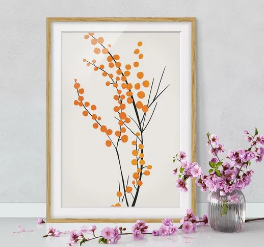 Poster con cornice - Mondo vegetale grafico - Bacche in arancione Dimensione H×L: 40cm x 3...