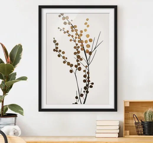 Poster con cornice - Mondo vegetale grafico - Bacche in oro Dimensione H×L: 40cm x 30cm, C...