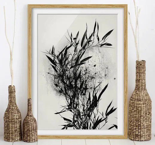 Poster con cornice - Mondo vegetale grafico - Bambú nero Dimensione H×L: 55cm x 40cm, Colo...
