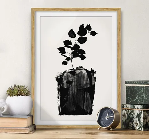 Poster con cornice - Mondo vegetale grafico - Foglie nere Dimensione H×L: 70cm x 50cm, Col...